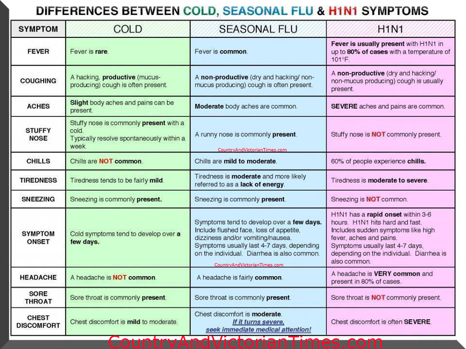 Differences Between The Cold, Flu And H1N1 (Chart) | Country ...